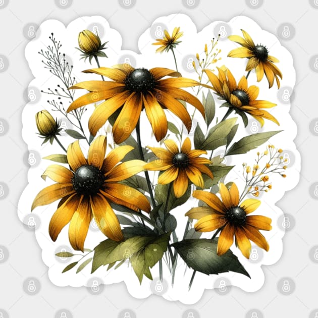 Vintage Black Eyed Susan Botanical Sticker by Nancy 